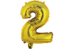 Mini Number 2 Gold Foil Balloon N16 Packaged 34 cm x 24 cm
