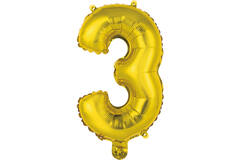 Mini Number 3 Gold Foil Balloon N16 Packaged 34 cm x 21 cm