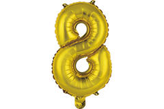 Mini Number 8 Gold Foil Balloon N16 Packaged 36 cm x 22 cm