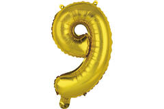 Mini Number 9 Gold Foil Balloon N16 Packaged 36 cm x 22 cm