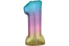 Large Number 1 Rainbow Pastel Foil Balloon N34 Packaged 88 cm x 38 cm