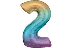 Large Number 2 Rainbow Pastel Foil Balloon N34 Packaged 92 cm x 57 cm