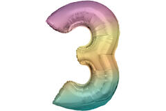 Large Number 3 Rainbow Pastel Foil Balloon N34 Packaged 92 cm x 58 cm