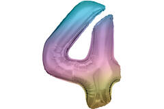 Large Number 4 Rainbow Pastel Foil Balloon N34 Packaged 93 cm x 65 cm