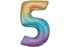 Large Number 5 Rainbow Pastel Foil Balloon N34 Packaged 92 cm x 57 cm