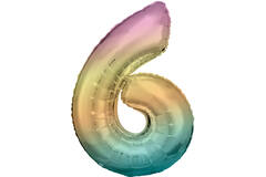 Large Number 6 Rainbow Pastel Foil Balloon N34 Packaged 88 cm x 60 cm