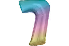 Large Number 7 Rainbow Pastel Foil Balloon N34 Packaged 84 cm x 57 cm