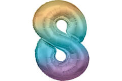 Large Number 8 Rainbow Pastel Foil Balloon N34 Packaged 86 cm x 57 cm
