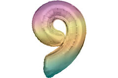 Large Number 9 Rainbow Pastel Foil Balloon N34 Packaged 89 cm x 60 cm