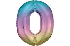 Large Number 0 Rainbow Pastel Foil Balloon N34 Packaged 86 cm x 70 cm