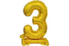 Mini Number 3 Gold Foil Balloon N16 Packaged 37 cm x 22 cm