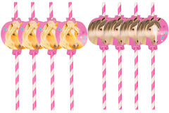8 Pretty Pony Drinking Straws with Cutouts Paper