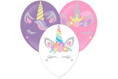 3 Latex Balloons Assorted 35.5 cm with Unicorn Stickers Paper