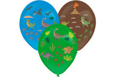 3 Latex Balloons Assorted 35.5 cm with Dinosaur Stickers Paper