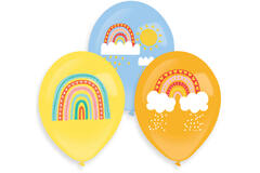 6 Latex Balloons Retro Rainbow 4 Colour Print 27.5 cm