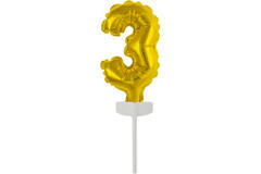Micro Size Number 3 Gold Foil Balloon N6 Packaged 11 cm x 7 cm