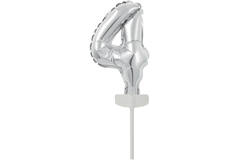 Micro Size Number 4 Silver Foil Balloon N6 Packaged 11 cm x 8 cm