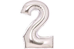 Medium Number 2 Silver Foil Balloon N26 Packaged 70 cm x 51 cm