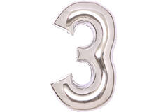 Medium Number 3 Silver Foil Balloon N26 Packaged 70 cm x 50 cm