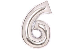 Medium Number 6 Silver Foil Balloon N26 Packaged 74 cm x 46 cm