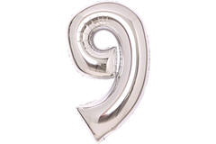 Medium Number 9 Silver Foil Balloon N26 Packaged 74 cm x 47 cm