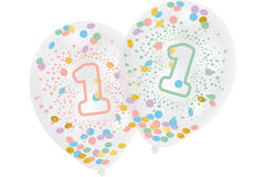 6 Latex Balloons Droplets 1st Birthday Rainbow Confetti-Filled Paper 1c Print 27.5 cm/11"