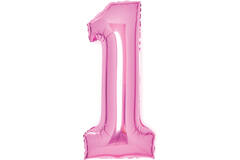 Medium Number 1 Pink Foil Balloon N26 Packaged 65 cm x 35 cm