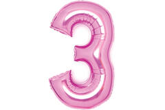 Medium Number 3 Pink Foil Balloon N26 Packaged 70 cm x 50 cm