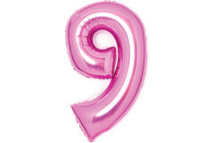 Medium Number 9 Pink Foil Balloon N26 Packaged 74 cm x 47 cm