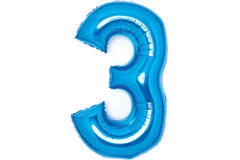 Medium Number 3 Blue Foil Balloon N26 Packaged 70 cm x 50 cm