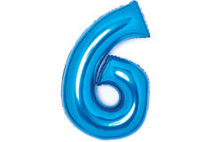 Medium Number 6 Blue Foil Balloon N26 Packaged 74 cm x 46 cm