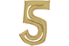 Large Number 5 White Gold Foil Balloon N34 Packaged 89 cm x 55 cm