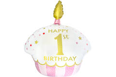 Large Shape Holographic 1st Birthday Cupcake Girl Foil Balloon H50 Packaged 66 cm x 58 cm