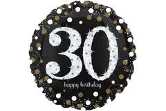 Standard Holographic Sparkling Birthday 30 Foil Balloon C55 Packaged 43 cm
