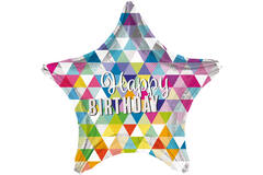 Large Shape HBD Star Patterns Foil Balloon H40 Packaged