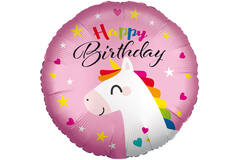 Standard Silk Lustre HBD Unicorn Foil Balloon C40 Packaged 43 cm