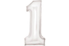 Large Number Silk Lustre 1 White Foil Balloon N34 Packaged 82 cm x 37 cm