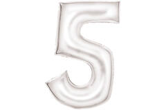 Large Number Silk Lustre 5 White Foil Balloon N34 Packaged 89 cm x 55 cm