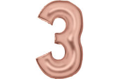 Large Number Silk Lustre 3 Rose Gold Foil Balloon N34 Packaged 87 cm x 52 cm