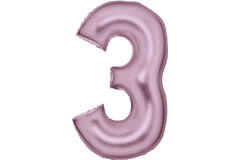 Large Number Silk Lustre 3 Pastel Pink Foil Balloon N34 Packaged 87 cm x 52 cm