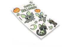 Temporary Tattoos Cats & Bats Glow in the Dark, 1 Sheet