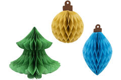 Honeycomb Hanging Decorations Winter Woodland 9 x 12 cm, 7 x 14 cm, 16 x 16 cm
