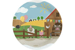 8 Plates Farm Party Round Paper 23 cm