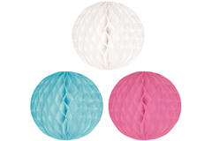 3 Honeycomb Balls pink, white turquoise