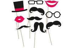 Photo Booth Kit Moustache Paper / Wood 10 Pieces 27 x 15.4 c