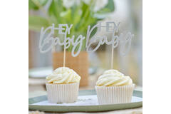 Cupcake Topper- Hey Baby - Green and Nude