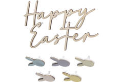 Cake Toppers - Happy Easter Painted Wood Cake Decoration