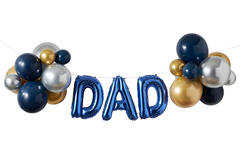 Balloon Bunting - Dad With Latex Balloons - Blue Foiled and Chrome Balloons