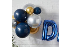 Balloon Bunting - Dad With Latex Balloons - Blue Foiled and Chrome Balloons