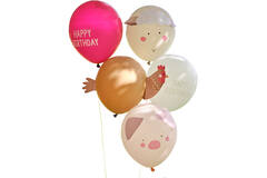Balloon Bundle - 5pk Balloons with Card Animal Faces and Print